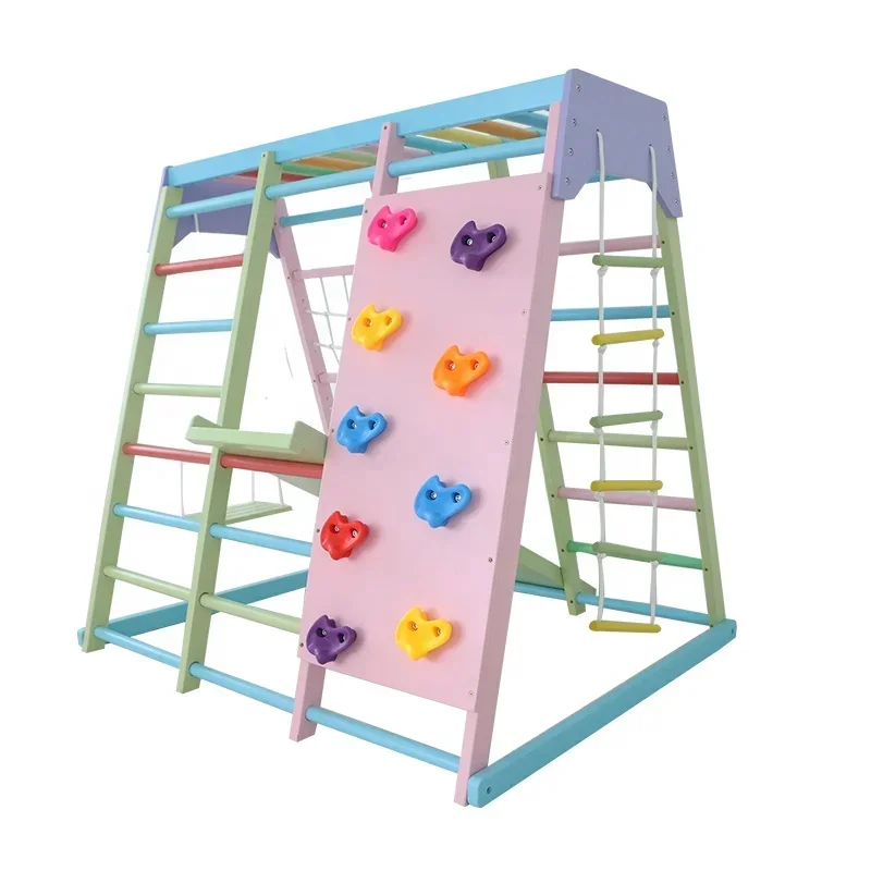 Kids Outdoor Jungle Gym With Slide - Kids Wooden Climbing Frame Indoor Set