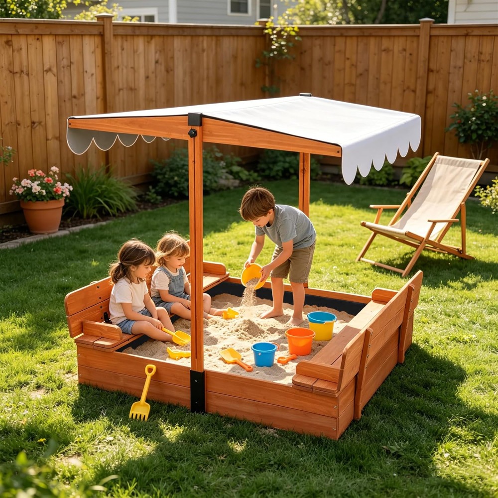 US Shipping Wooden Kids Sandbo - Kids Outdoor Sandbox 评论和价格
