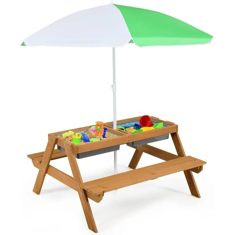 4-in-1 Wooden Sand & Water Pic - Kids Outdoor Sandbox 评论和价格