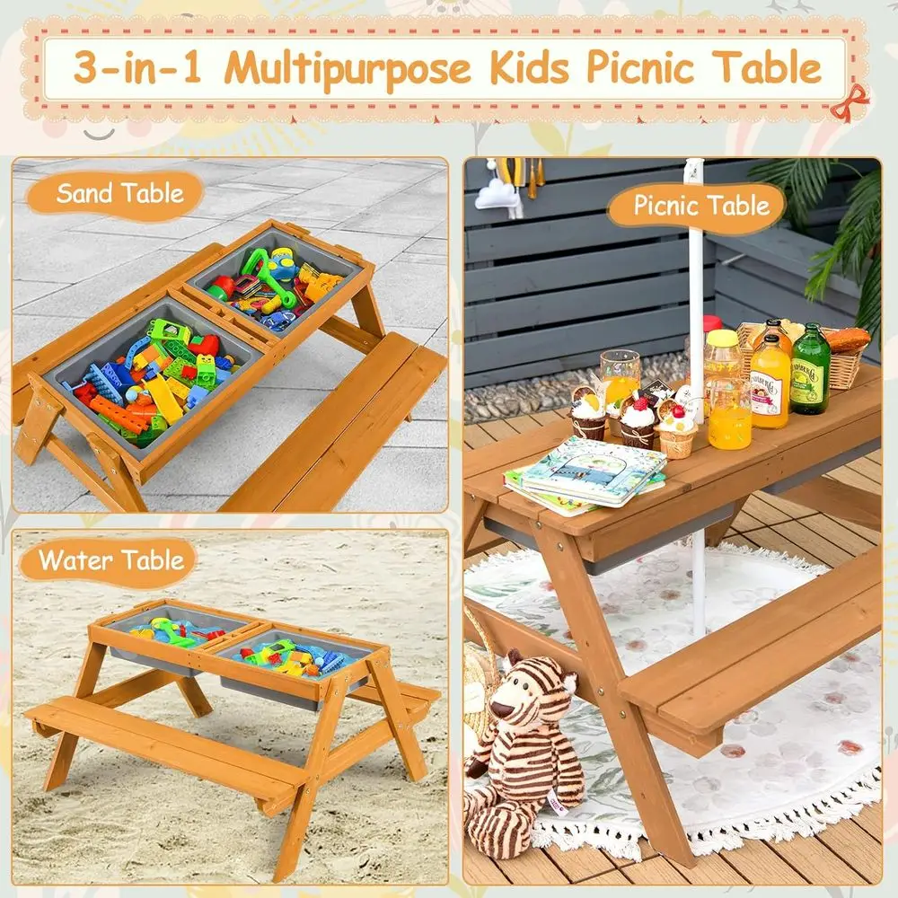 4-in-1 Wooden Sand & Water Pic - Kids Outdoor Sandbox 评论和价格