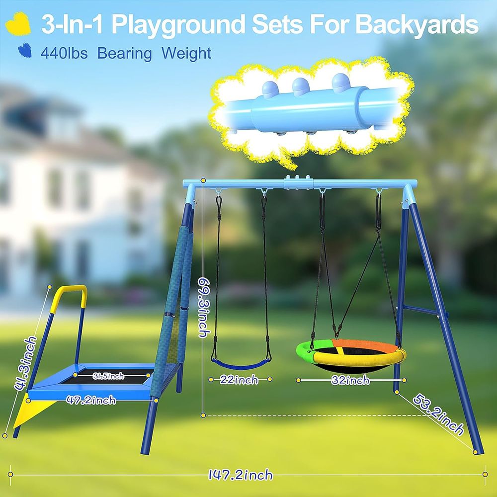 3-in-1 Kids Swing t with Tpoli - Kids Outdoor Zone 评论和价格