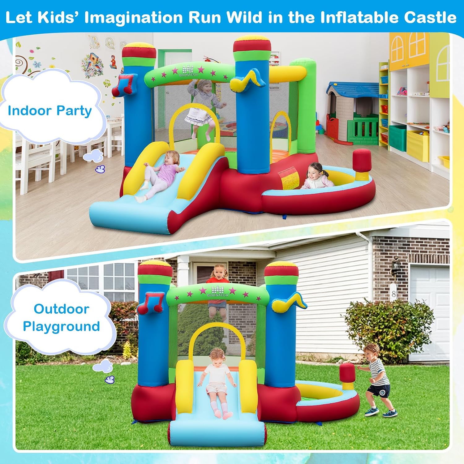 Inflatable Bounce House with B - Kids Outdoor Jump House 评论和价格
