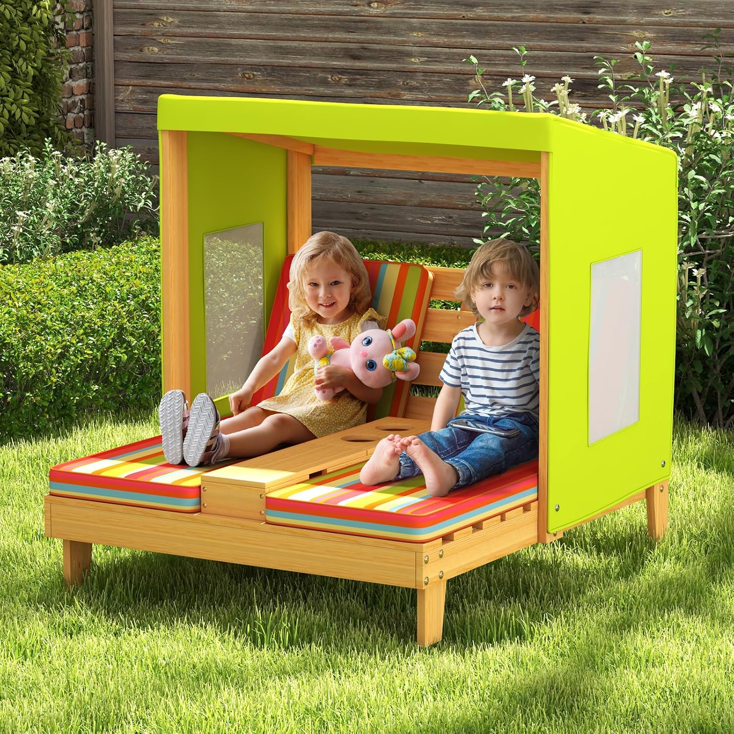 Kids Wood Double Chaise Lounge - Kids Outdoor Lounge Furniture 评论和价格